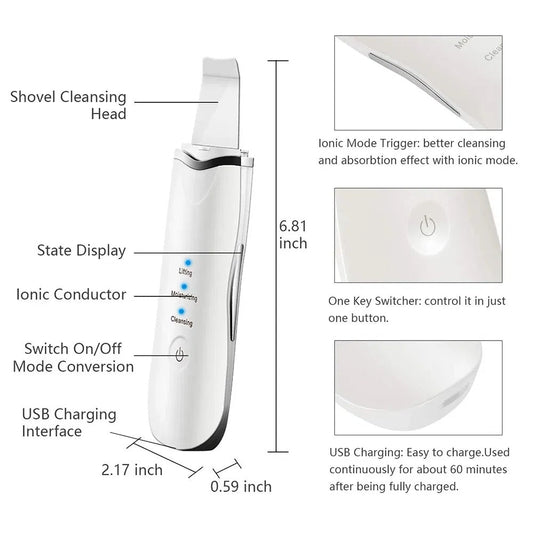 3-in-1 Ultrasonic Facial Spatula For Deep Cleansing, Electric